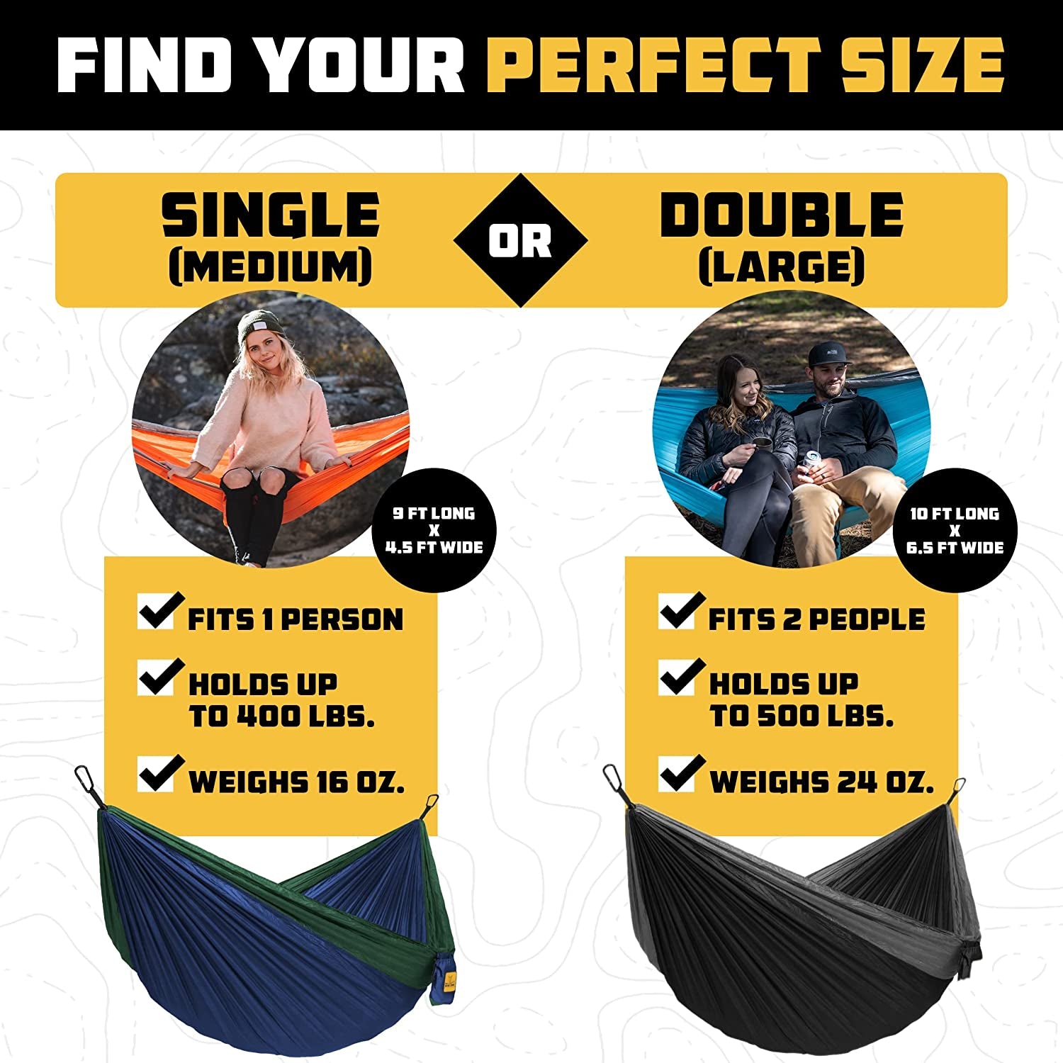 Camping Hammocks - Portable Hammock Single or Double Hammock for Outdoor, Indoor W/ Tree Straps - Backpacking, Travel, and Camping Gear