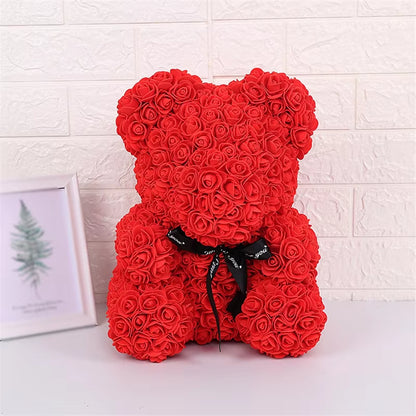 25Cm Valentines Day Gift Red Rose Teddy Bear Rose Flower Artificial Decoration Lover Gift Valentines Gift Gift Box Dropshipping