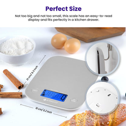 Food Kitchen Scale, Digital Weight Grams and Oz for Cooking, Baking, Meal Prep, and Diet, Medium, Gray