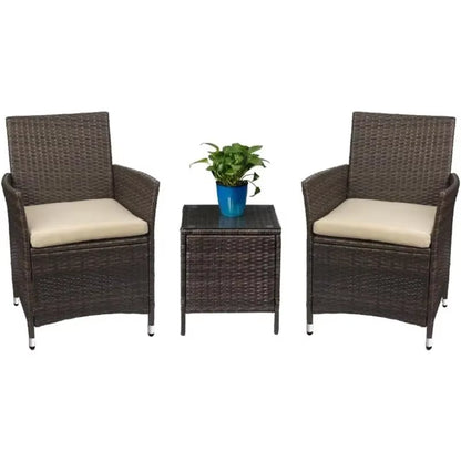 Devoko Patio Porch Furniture Sets 3 Pieces PE Rattan Wicker Chairs with Table Outdoor Garden Furniture Sets (Brown/Beige)