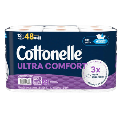 Ultra Comfort Toilet Paper, Soft Toilet Tissue, 12 Mega Rolls