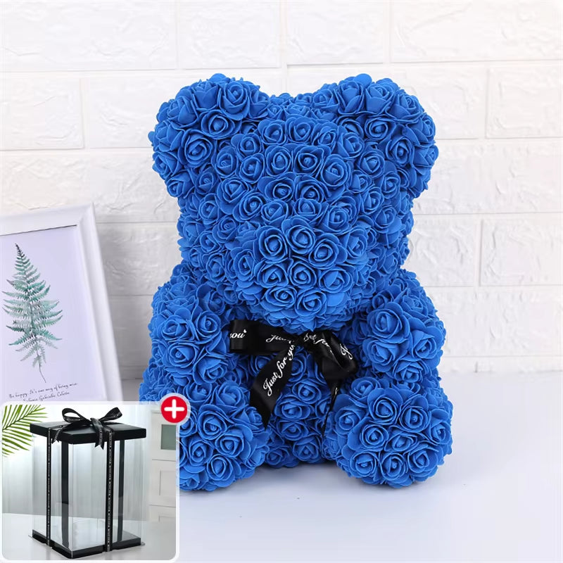 25Cm Valentines Day Gift Red Rose Teddy Bear Rose Flower Artificial Decoration Lover Gift Valentines Gift Gift Box Dropshipping