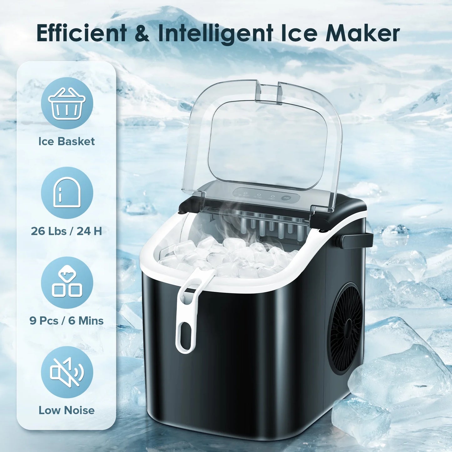 Ice Maker 26 Lbs/24H Capacity Portable, Grey