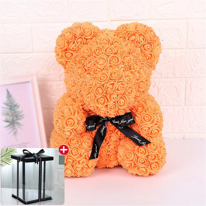 25Cm Valentines Day Gift Red Rose Teddy Bear Rose Flower Artificial Decoration Lover Gift Valentines Gift Gift Box Dropshipping