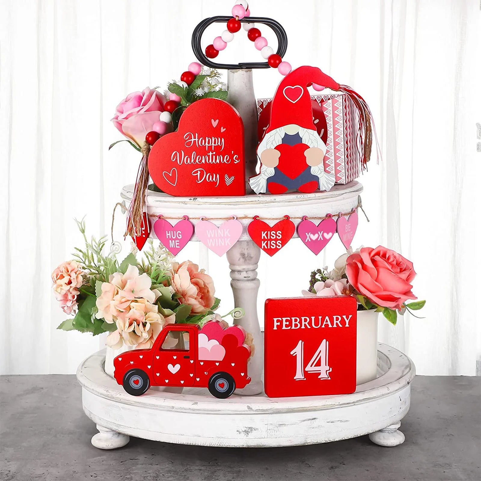 Valentine'S Day Tiered Tray Decor Valentine'S Day Layered Pallet Decoration Cute Valentine'S Day Decorative Enthusiasts Birds Love Layered Pallet Wedding Anniversary Party Supplies (Tray Not Include)