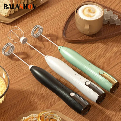 Electric Milk Frother USB Rechargeable Foam Maker Mixer Coffee Cream Cappuccino Drink Frothing Wand Handheld Egg Beater 3 Speeds