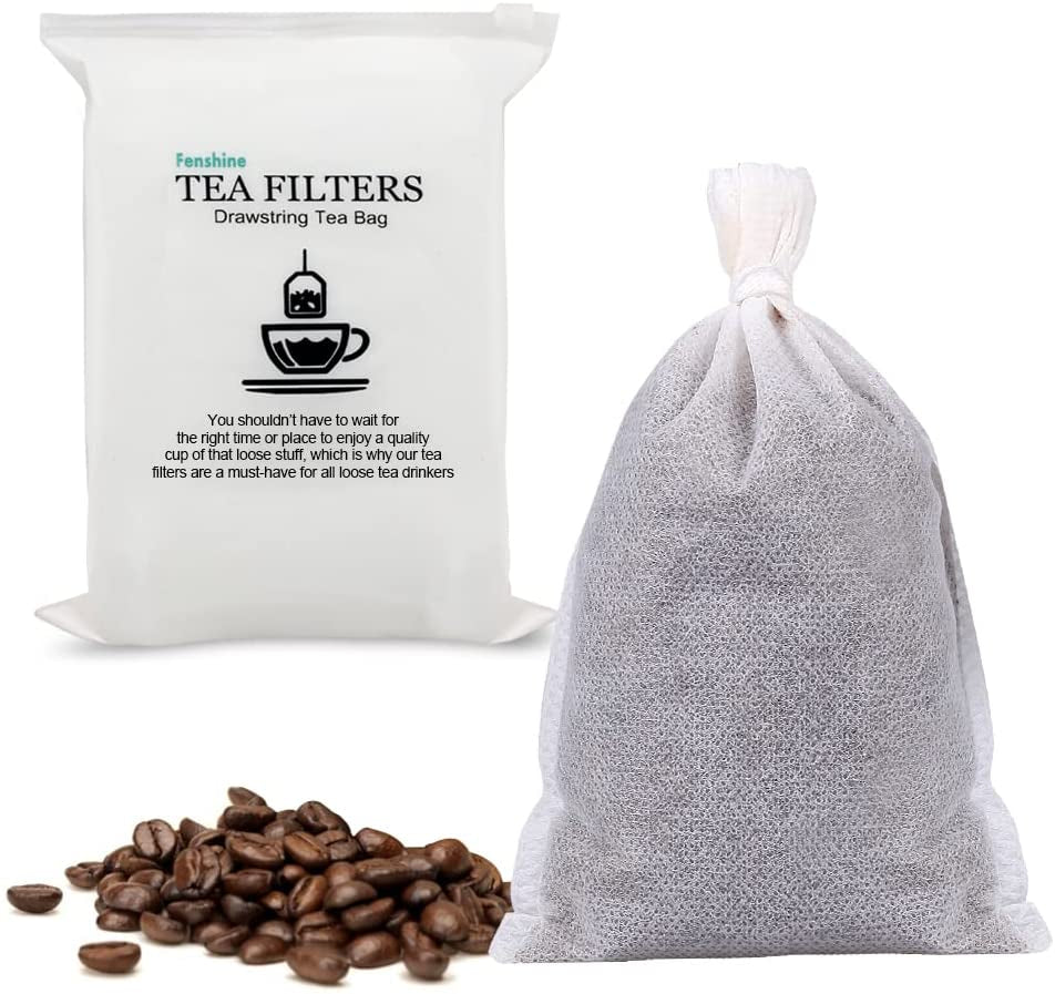 100Pcs Large Tea Bag - Disposable Empty Tea Filter Bags No Mess Mesh Bags with Drawstring for Concentrate/Iced Coffee, Herb, Loose Leaf Tea(4" X 6")