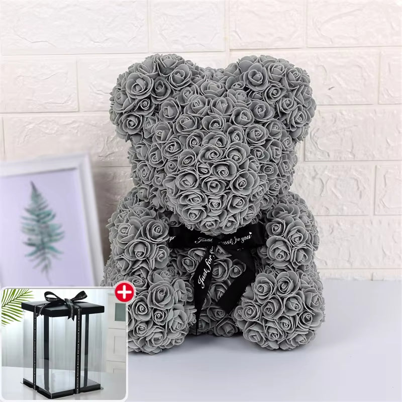 25Cm Valentines Day Gift Red Rose Teddy Bear Rose Flower Artificial Decoration Lover Gift Valentines Gift Gift Box Dropshipping