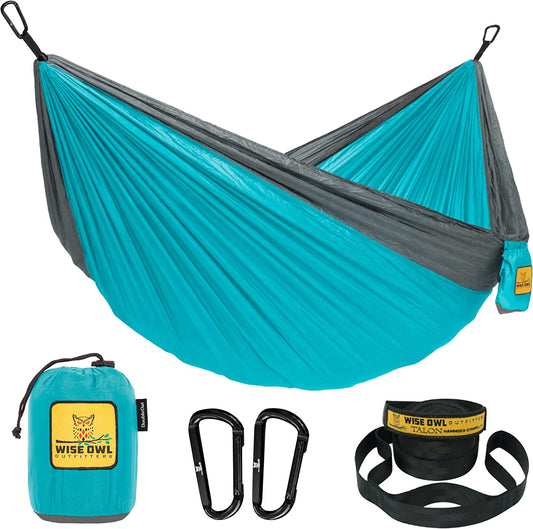 Camping Hammocks - Portable Hammock Single or Double Hammock for Outdoor, Indoor W/ Tree Straps - Backpacking, Travel, and Camping Gear