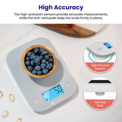 Food Kitchen Scale, Digital Weight Grams and Oz for Cooking, Baking, Meal Prep, and Diet, Medium, Gray