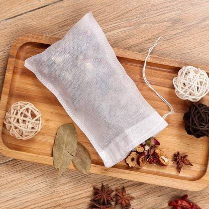 100Pcs Large Tea Bag - Disposable Empty Tea Filter Bags No Mess Mesh Bags with Drawstring for Concentrate/Iced Coffee, Herb, Loose Leaf Tea(4" X 6")