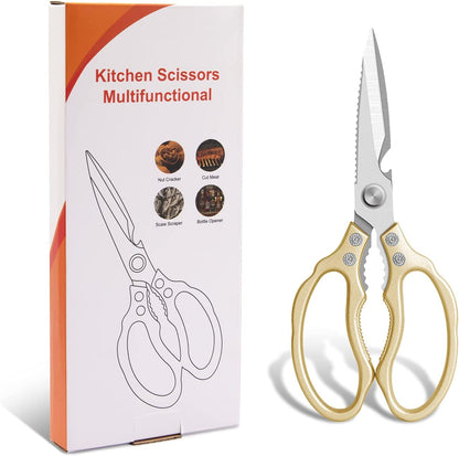 Kitchen Shears,  Kitchen Scissors Heavy Duty Dishwasher Safe Tijeras De Cocina, Multi-Purpose Sharp Cooking Scissors for Kitchen, Chicken, Poultry, Fish, Meat, Herbs-Gold