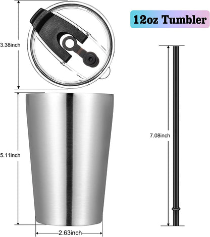 12Oz Tumbler Stainless Steel Tumbler Bulk Vacuum Insulated Double Wall Travel Tumbler with Lid and Straw Reusable Tumbler,Stainless 12 Pack