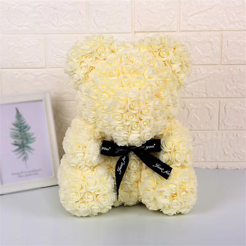 25Cm Valentines Day Gift Red Rose Teddy Bear Rose Flower Artificial Decoration Lover Gift Valentines Gift Gift Box Dropshipping