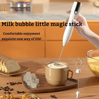 Electric Milk Frother USB Rechargeable Foam Maker Mixer Coffee Cream Cappuccino Drink Frothing Wand Handheld Egg Beater 3 Speeds