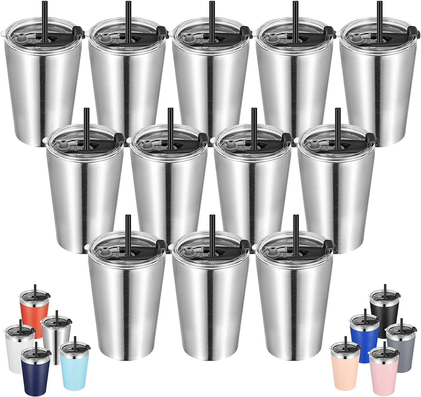 12Oz Tumbler Stainless Steel Tumbler Bulk Vacuum Insulated Double Wall Travel Tumbler with Lid and Straw Reusable Tumbler,Stainless 12 Pack