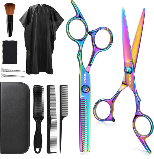 Hair Cutting Scissors Kits,11Pcs Professional Haircut Scissors Kit with Comb,Clips,Cape,New Craftsmanship Stainless Steel Hairdressing Thinning Shears Set for Barber,Salon,Home,Men,Women