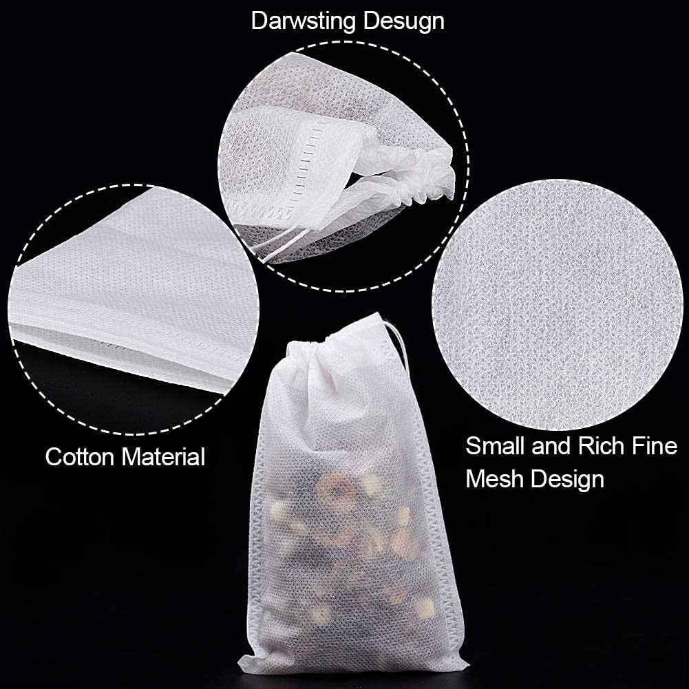 100Pcs Large Tea Bag - Disposable Empty Tea Filter Bags No Mess Mesh Bags with Drawstring for Concentrate/Iced Coffee, Herb, Loose Leaf Tea(4" X 6")