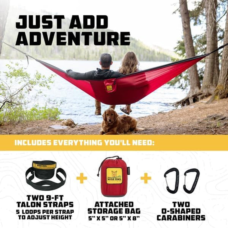 Camping Hammocks - Portable Hammock Single or Double Hammock for Outdoor, Indoor W/ Tree Straps - Backpacking, Travel, and Camping Gear