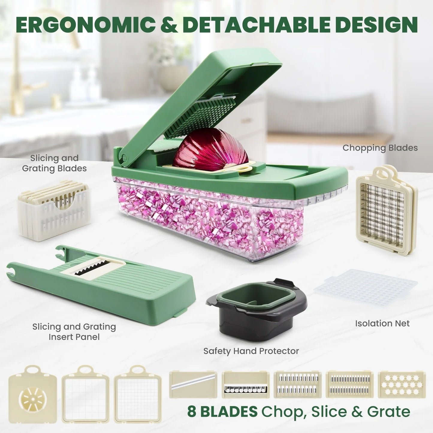 Vegetable Chopper,  Multifunctional 12-In-1 Veggie Chopper with 7 Blades, Onion Chopper Food Chopper Vegetable Slicer Cutter Dicer