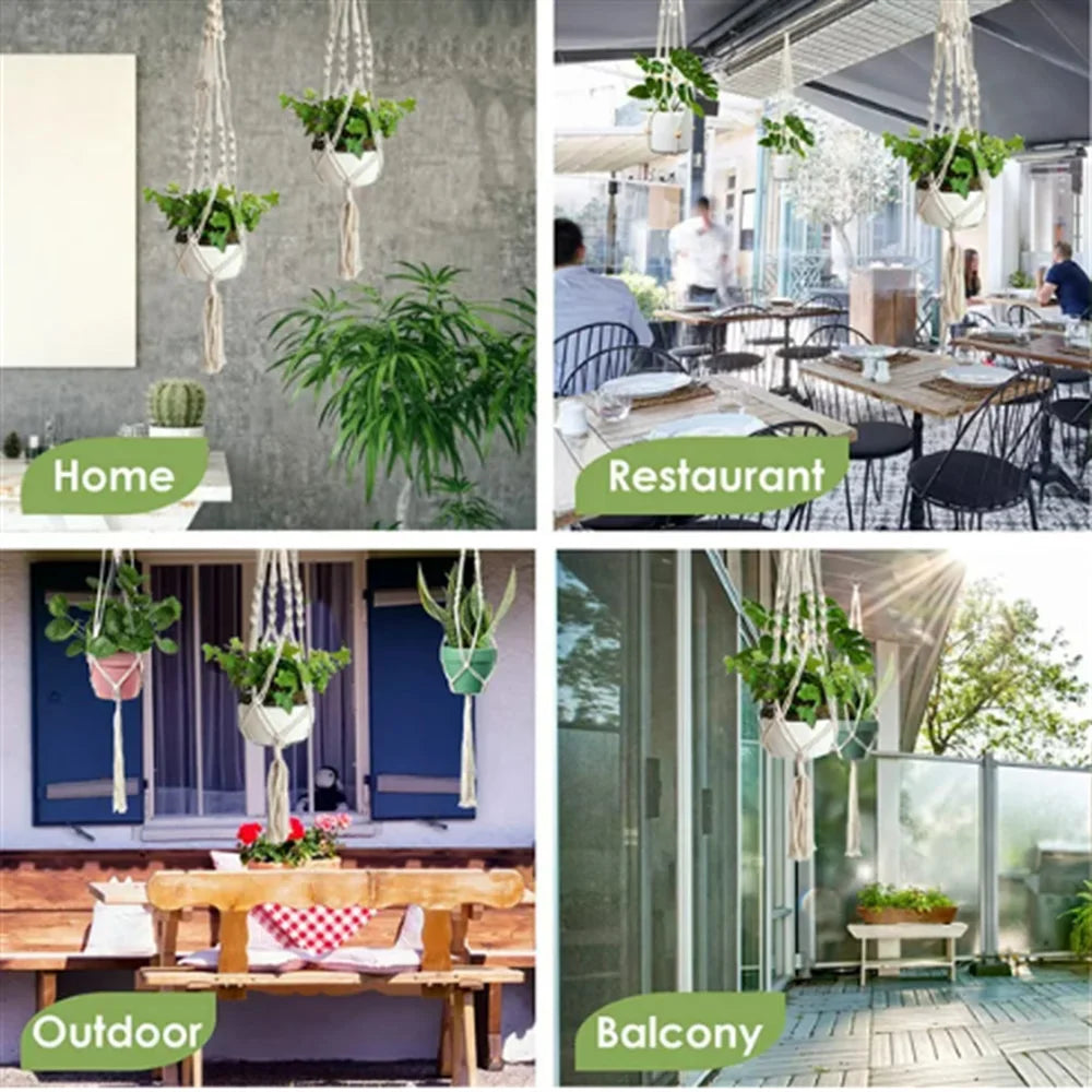 2Pcs Macrame Hangers,  Indoor Outdoor Hanging Planter Shelfs, Decorative Flower Pot Holder Hanging Baskets for , Boho Home Decor, for Succulents, Cacti, and Herbs